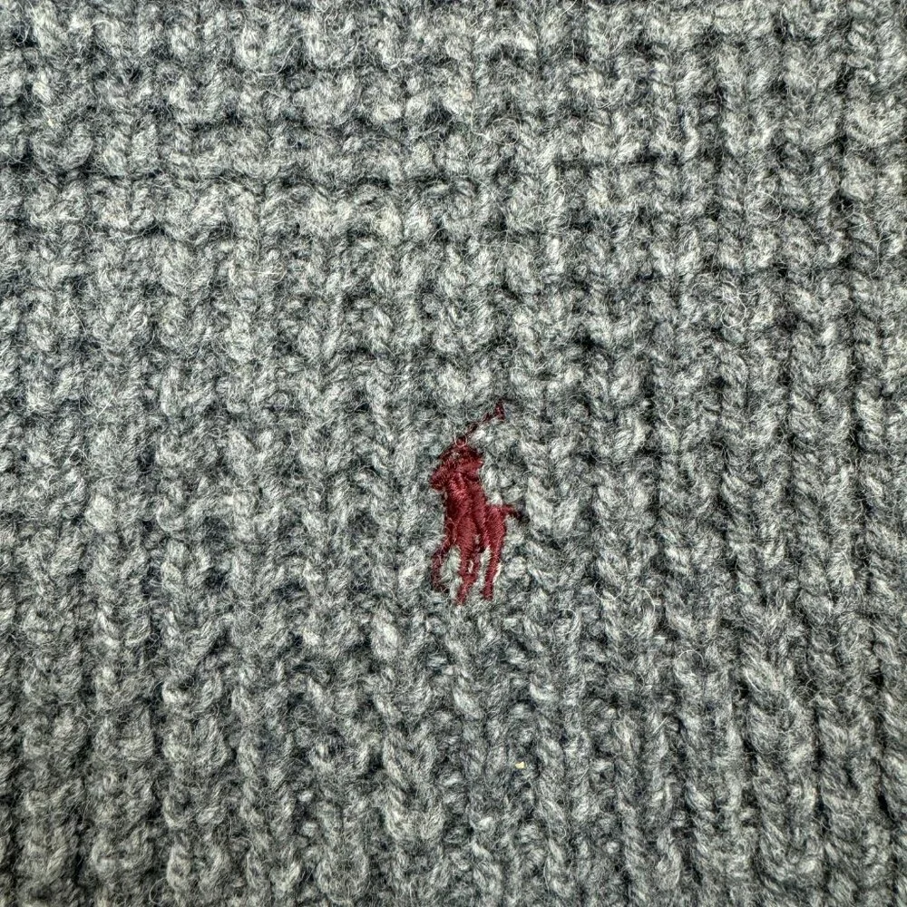 Polo Ralph Lauren Gray Lambs Wool Blend Knit Winter Warm Scarf